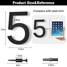 Yafimea 20 cm House Number, Black, Large Weatherproof Plastic House Number with Screw Mounting, 3D Floating Effect for Outdoor, Wall or Fence (5)