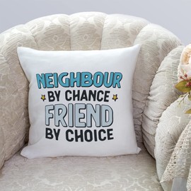 MUGFFINS NEIGHBOUR Cushion Padding included - in English - By Chance Friend By Choice - Funny gift - Pillow: cover and filling 15.7x15.7 inches