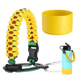 Paracord Handle and Silicone Boot,Fits All Brands Wide Mouth Bottles - ((SunFlower)/Yellow,32-40oz)
