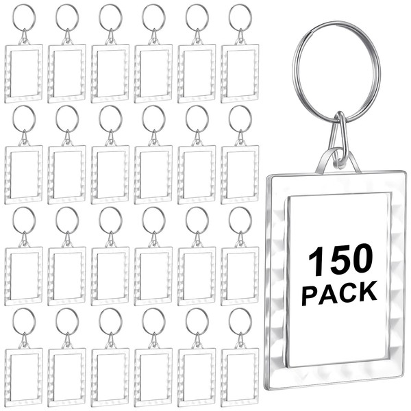 Junkin 150 Pack Clear Acrylic Photo Picture Keychain Blank Photo