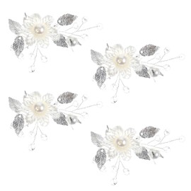 2 Pcs Pearl Flower Hair Vlip, White flower Bridal Wedding Hair Clips Elegant White Floral Clips Ivory Floral Silver Leaf Vine Clip for Wedding Women