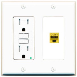 RiteAV CAT5E-YELLOW Wall Plate with GFCI Power Outlet [White]