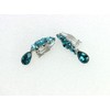 Faship Statement Teal Premium Rhinestone Crystal Dangling Floral Clip On