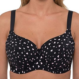 Ladies Underwired Full Cup Balcony Bra Available in Regular and Plus Sizes (36 G, Black Pink Hearts)