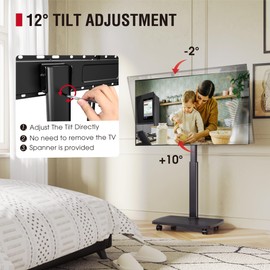 AOKCOS Rolling TV Stand for 32 37 43 50 55 60 65 Inch TVs, Portable Mobile TV Stand on Wheels, 8-Level Height Adjustable TV Cart with Swivel & Tilt Mount for Bedroom/Living Room/Office/Corner