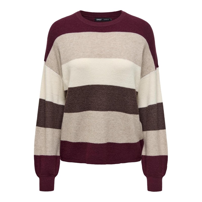 Onlatia KNT Noos L/S Stripe Pullover, Zinfandel