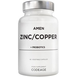Amen Zinc & Copper Supplement + Probiotics C 3 Months Supply C One Per Day - 25 mg Zinc Picolinate Vitamin Pills - Essential Minerals Supplements C 2 Billion CFUs Probiotic C Vegan, Non-GMO - 90 Capsules