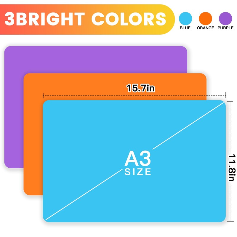 3 Pack Silicone Mats for Crafts, Premium Playdough Mat,A3 Size