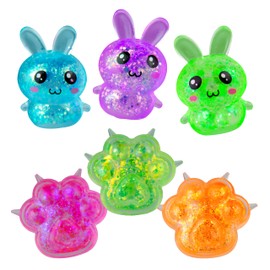 ORB Curiosities Paws and Bunnies Sugar Swaps 2 Pack - 6 Sparkly Sugar Paws and Bunnies Squishy Toys to Stretch, Squeeze, Collect, Trade - Fun Stress Relief, Sensory and Fidget Toys For Kids and Adults