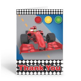 Stonehouse Collection | Red Race Car Thank You Boxed Note Card | USA Made | 24 Customized Race Car Cards and Envelopes (Personalization)