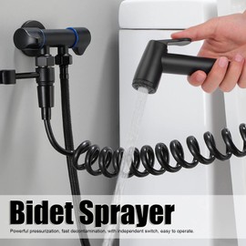 Bidet Sprayer, Black Stainless Steel G1/2 Handheld Sprayer Kit Adjustable Water Pressure Control With Install Attachment Bathroom Toilet Accessory