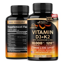 Vitamina D3 K2 10000 Iu 120 Mcg Con Magnesio Zinc Y Vitamina Sabor                                                                                    