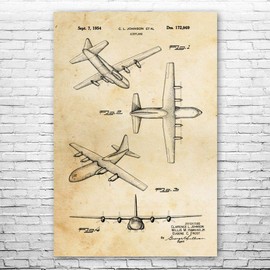 C-130 Hercules Poster Print, Airplane Blueprint, Pilot Gift, Transport Plane Art, Aviator Gift, Airplane Design Vintage Paper (13 inch x 19 inch)