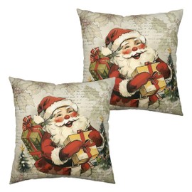 Kwlegh Santa Pillow Covers 18x18 Set of 2 Retro Christmas Pillows Case Rustic Country Xmas Throw Pillow Covers Vintage Santa Claus Cushion Case for Home Holiday Decorations