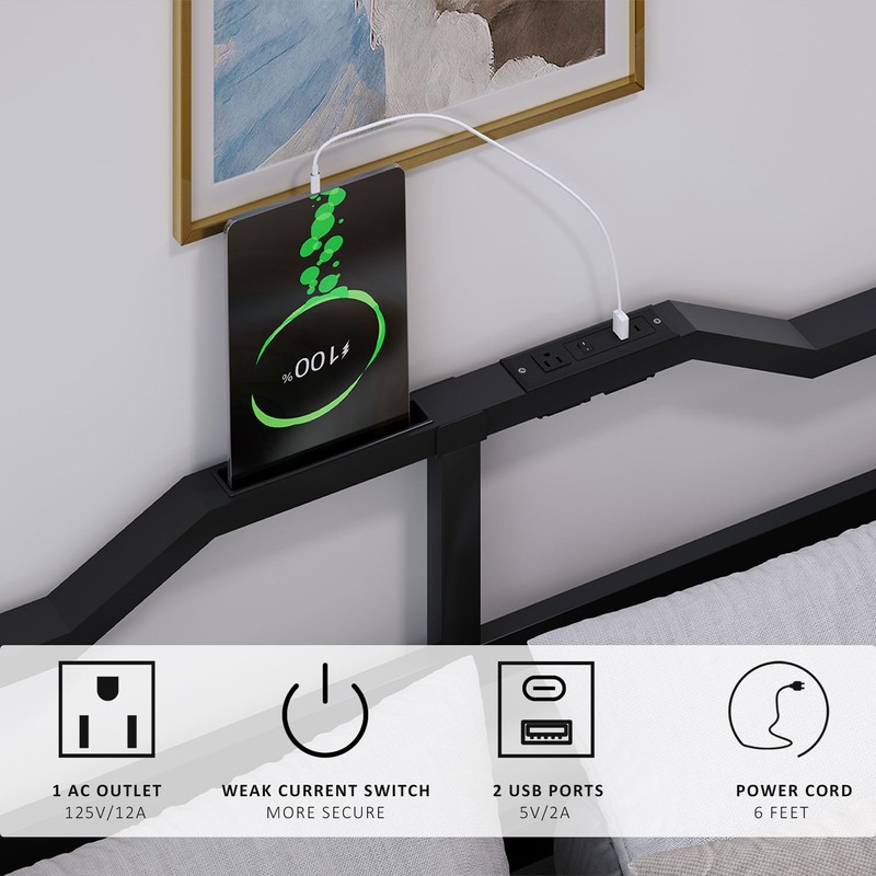 SHOANED Bed Frame with Charging Station - 14 Inch Queen