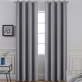 Yakamok Room Darkening Gray Blackout Curtains, Light Blocking Thermal Insulated Grommet Drapes for Bedroom Living Room, 52W x 84L, Grey Curtains, 2 Panels, 2 Tie Backs Included