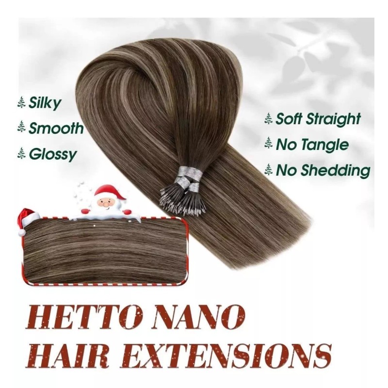 Hetto Extensiones Cabello Natural 50gr 14in Marrón Oscuro Con Ceni