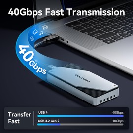 VENTION 40Gbps M.2 NVMe SSD Enclosure, Aluminium PCle NVMe Enclosure with Cooling Fan, Tool-Free SSD Enclosure for USB4/Thunderbolt 3/4, Support M & M+b Key & Sizes 2230/2242/2260/2280 PCIe SSDs