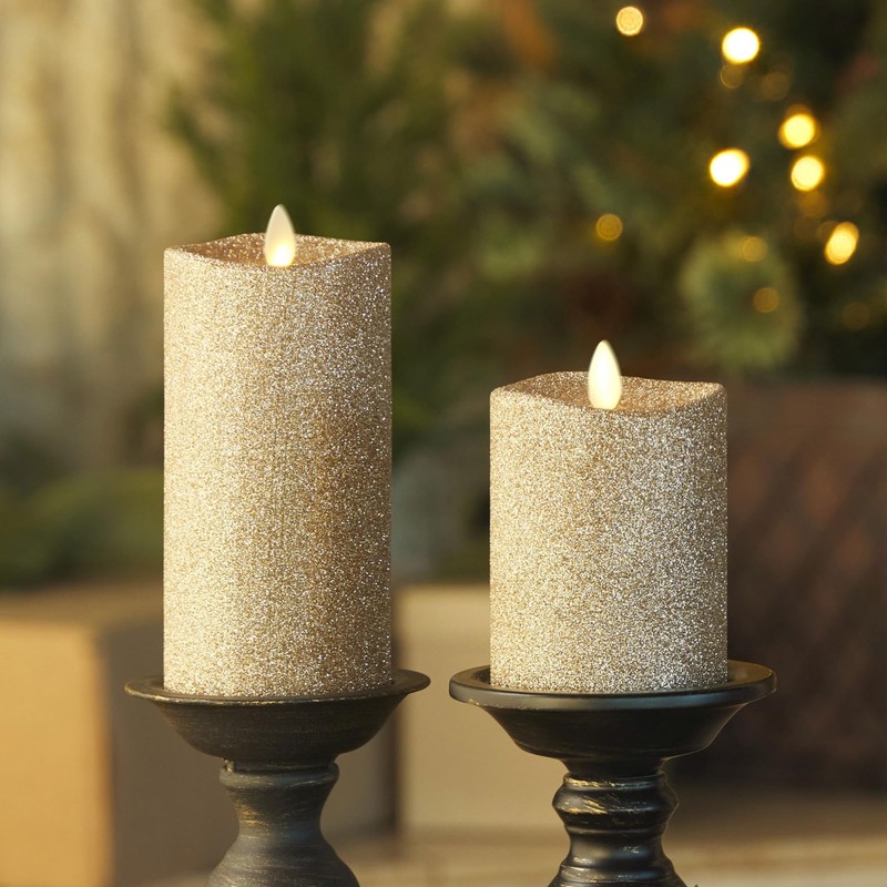 Luminara Realistic LED Moving Flame Pillar Candle, Gold Metallic Glitter,