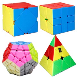 OJIN MoYu MOFANGJIAOSHI CUBING CLASSROOM MFJS Meilong Series Cube Bundle Megaminx & Skewb & Square-1 & Pyramid Bright Cube set with Gift Packing + Four Cube Tripods (Stickerless)