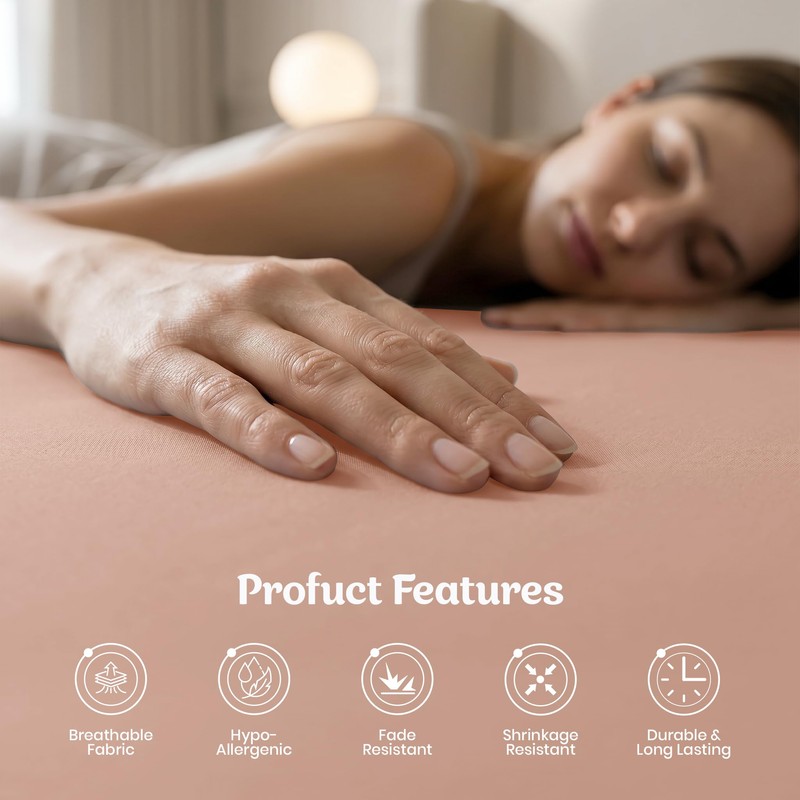 Oxford Homeware Peach Double Fitted Sheet -100% Brushed Microfibre 1800