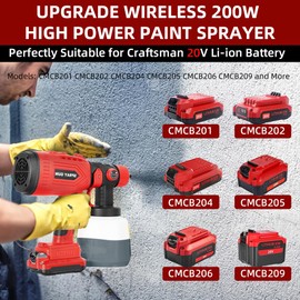 Cordless Paint Sprayer for Craftsman 20V Battery, 200W HVLP Spray Paint Gun Tool with Brushless Motor and Copper Nozzle, Easy to Clean, for Furniture, Fence, Walls, Ceiling, Door etc. (No Battery)