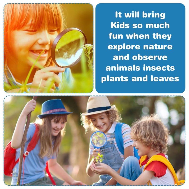 FNANJWQ 6 Pcs Kids Magnifying Glasses, 5X Colorful Portable Handheld