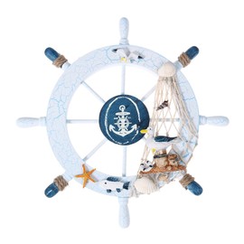 IMIKEYA home decorations house decorations for home pirate decorations wooden wheel decoraciones para salas de casa decor fishing net shell wall decor Nautical Beach Wheel Pirate