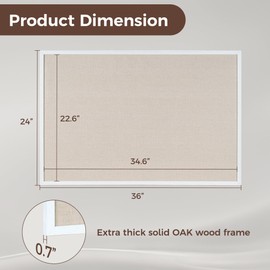 Fun Memories Cork Board Bulletin Board for Office, 24" x 36" Oak Wooden Framed Corkboard, Wall Mounted Notice Pin Board for School Home & Office, White