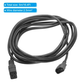 PATIKIL AC Power Cord 3 Prong C14 Male to C19 Female 2.5mm2 5m 16.4Ft 250V 10A 16A PDU Extension Cable for Laptop Electronics Computer Printer Radio Monitor