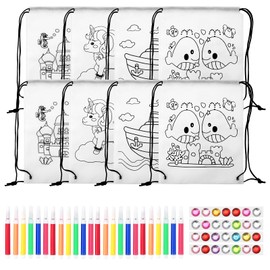 Backpack for Colouring, Children's Fabric Bag Set, DIY Graffiti Bags, 8 Pieces Non-Woven Bag for Painting and 12 Graffiti Pens, Perfect for Children's Birthday Party Favours, Craft Set, Children's