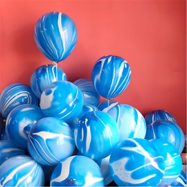 Blue Tie Dye Balloons 30PCS 12 Inch Agate Marble Latex Swirl Balloons For Tie Dye Birthday Party Supplies,Candyland,Bachelorette,Fun Hippie Party Decorations