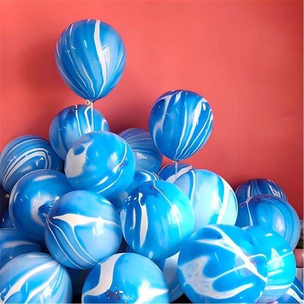 Blue Tie Dye Balloons 30PCS 12 Inch Agate Marble Latex