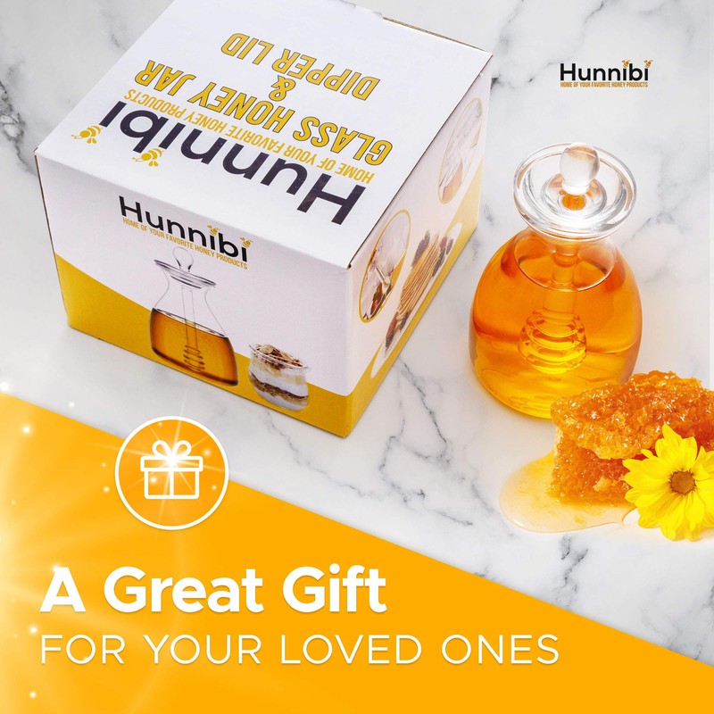Hunnibi Handmade Honey Jar with Dipper, Glass Made Honey Dipper