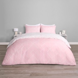 OHS Double Bedding Covers Geometric Print, Ultrasoft Warm Stylish Versatile Geo Modern Minimalist Style Reversible Quilt Duvet Cover Pillowcases Luxury, Blush - Double Duvet