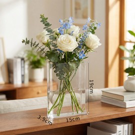 1Pc Book-Shaped Flower Vase Acrylic Transparent Book Vase for Flowers 7.87 x 6 x 1.5ines Flower Vases for Bookshelf Home Bedroom Office Decor Books Lovers Gift (Clear-B)