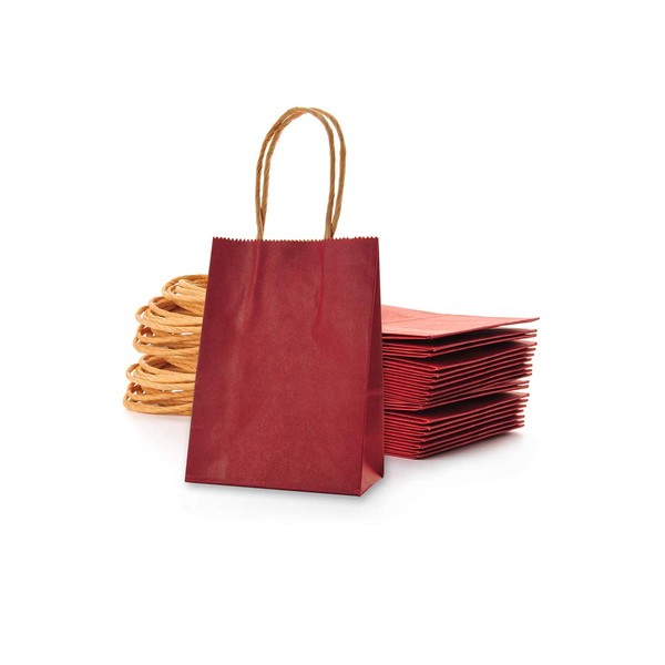 Small Wine Red Paper Bag with Handle Party Favours Bag 6x4.5x2.5 inch for Chiristmas Wedding Birthday Recycled Bag, Pack of 24