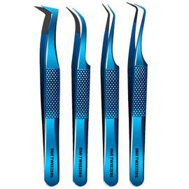 GMI Lash Tweezers - Pack of 4 Fiber Tip Eyelash Tweezers - Stainless Steel Eyelash Extension Tweezers.