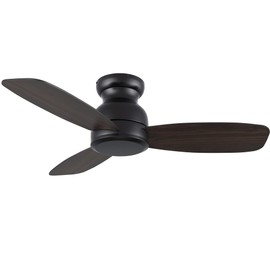 Carro 44 Inch Flush Mount Ceiling Fan without Lights, Black Ceiling Fan with Remote Low Profile, 10-Speed Reversible DC Motor, 3 Dark Walnut Finish Blades, Indoor for Bedroom