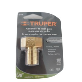 Truper 5/8" Brass Female Brass Coupling for Garden Hose with washer & Clamp