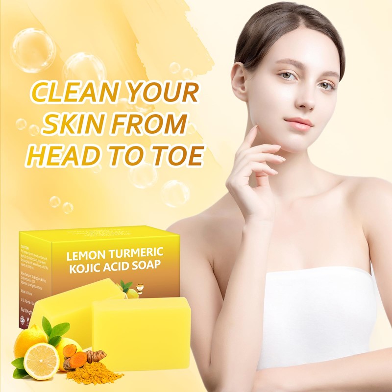 Kojic Acid Soap, Lemon Turmeric Soap for Face and Body,