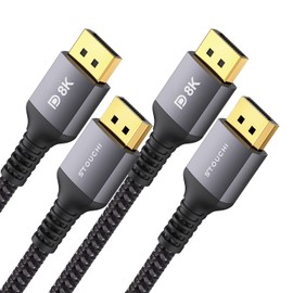 Stouchi, Pack of 2 DisplayPort Cables 1.4 240Hz, 1.2M/4FT DP1.4 Supports 8K @ 60Hz, 4K @ 60Hz/ 144Hz/120Hz, 5K @ 60Hz/120Hz, 2K @ 165Hz/240Hz VESA FreeSync, G-Sync, 32.4 Gbit/s, HDR10 Display Port
