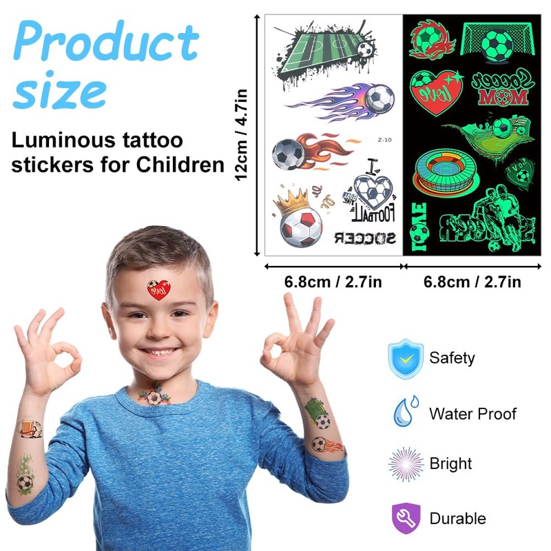Aomig Children's Tattoos Set, 20 Sheets Temporary Tattoos, Glow in