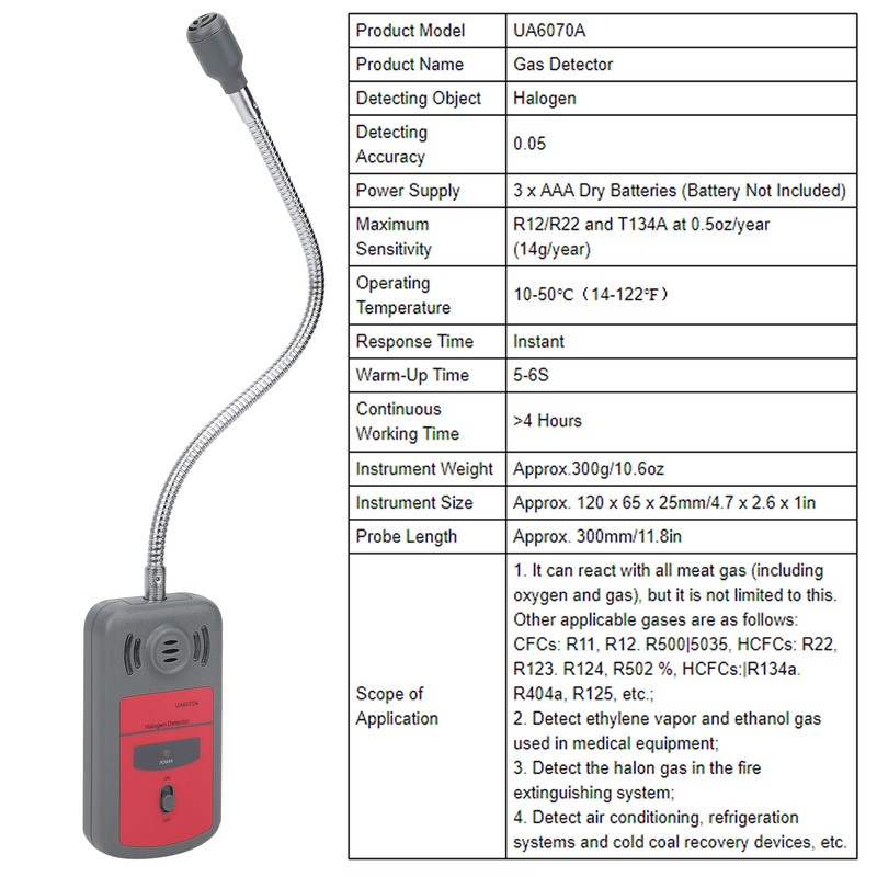 UA6070A Portable Halogen Leak Detector Tester for CFCs HCFCs Gas