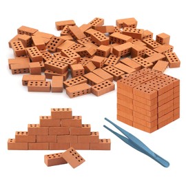 100 Mini Bricks for Wall, Mini Simulation Brick Red, Mini Model Building Bricks Set, Children's Miniature Bricks with 8 Holes for DIY Dollhouse Fairy Garden Decoration 2 x 1 x 0.5 cm (with Tweezers)