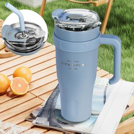 great dachong 40 oz Tumbler with Handle & Straw,3-Position Lid Insulated Stainless Steel Cups,100% Leak Proof,Cup Holder Compatible for Travel, Keeps Cold for 24 Hrs,Gifts for Women & Men