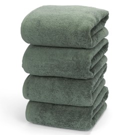 Soleil Fine Goods, 4 Piece Bathroom Towel Set, 800GSM Thick and Borderless 27 x 54 Inches, 100% Cotton Bath Towels, Highly Absorbent, Quick Dry, Premium Heavy Luxury Feel, for Home (Forest)