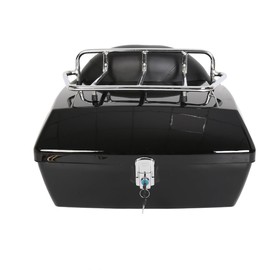 KUAFU Motorcycle Trunk Compatible with Harley Honda Yamaha Suzuki Cruiser Tail Box Luggage Black (w/Top Rack Backrest & Lock)