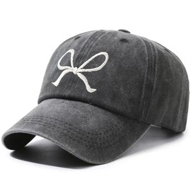 Trendy Bow-Tie Baseball Cap for Women | Trucker Hats Y2k Adjustable Fashion Sun Hat with Visor for Hiking & Travel (Black Washed)