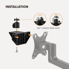 Mount Plus XMA-08 VESA Ball Head Adaptor for Monitor Arms | 3/8” & 5/8” Adapters | 360° Rotation Ball Joint | Mount Webcam, Camera, LED Light, Voice Recording. Microphone